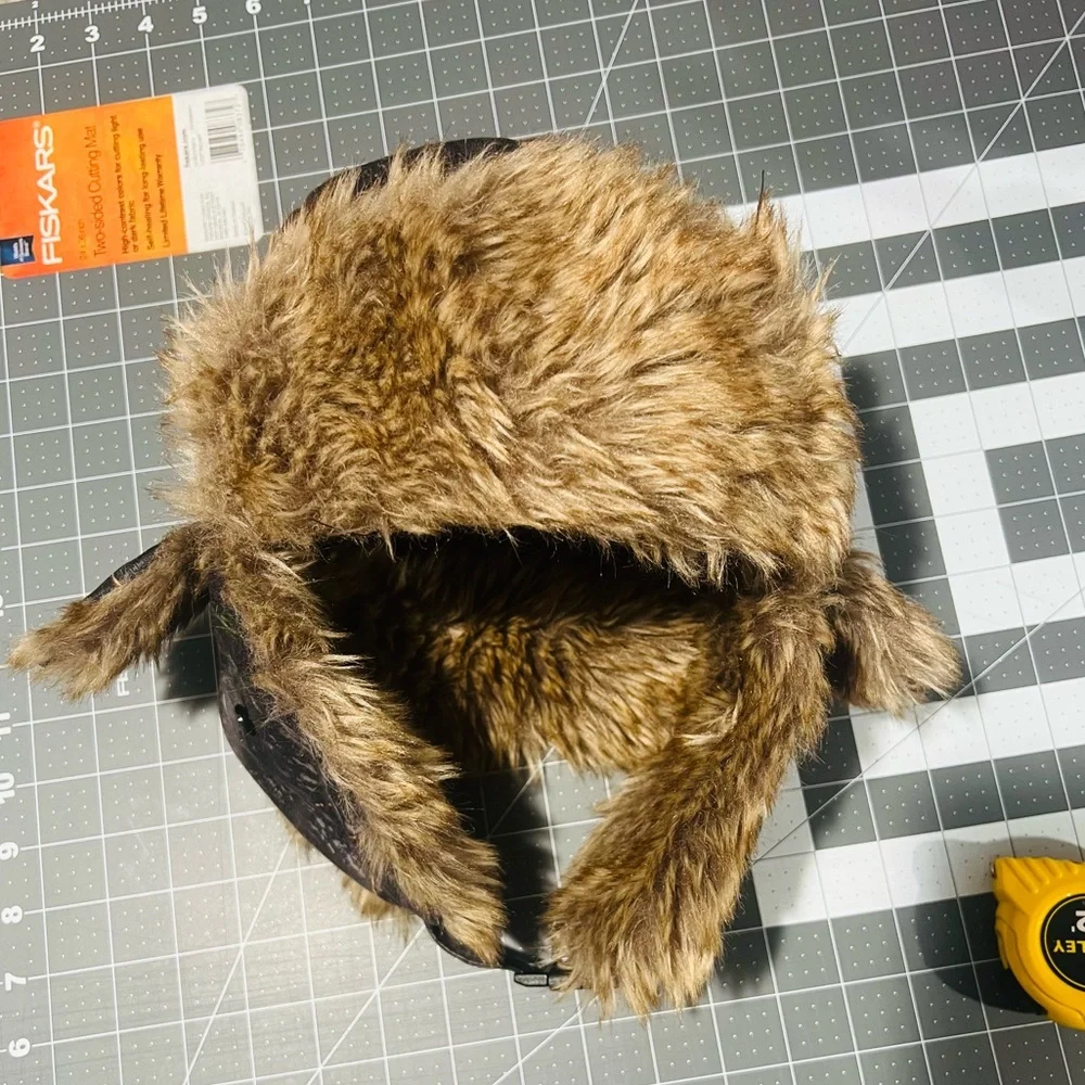 3M Thinsulate Black Camo Trapper Hat with Brown Faux Fur Trim